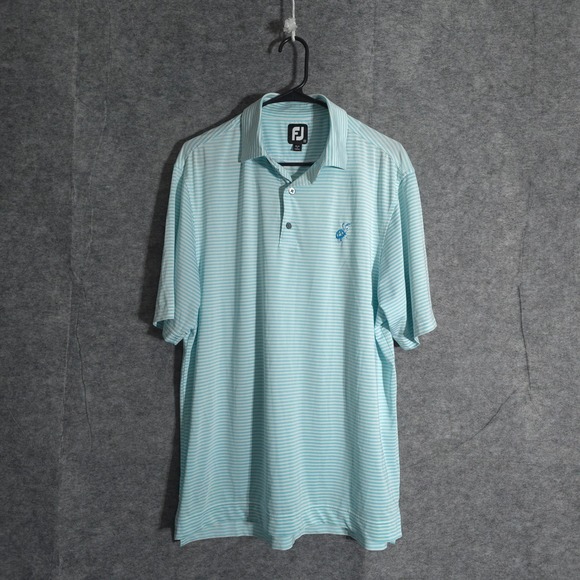FootJoy Golf Polo Shirt Mens Medium Blue Striped Loxahatchee Club Turtle Logo - Picture 1 of 12